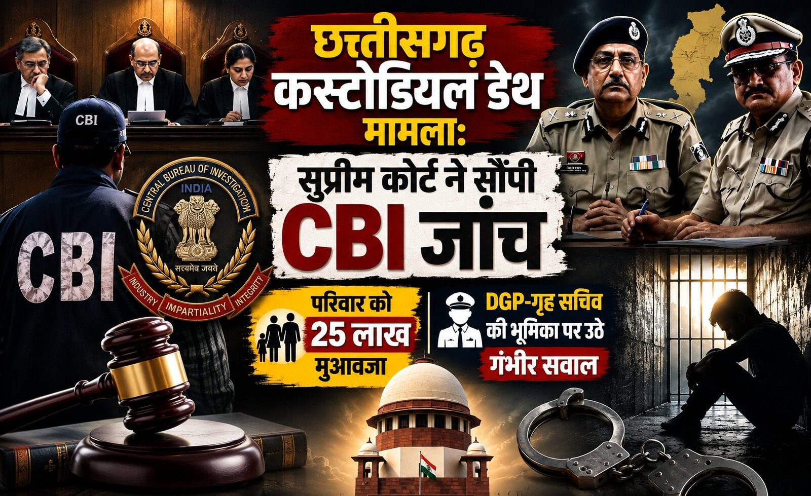 छत्तीसगढ़ कस्टोडियल डेथ मामला: सुप्रीम कोर्ट ने सौंपी CBI जांच, परिवार को 25 लाख मुआवजा, DGP-गृह सचिव की भूमिका पर उठे गंभीर सवाल