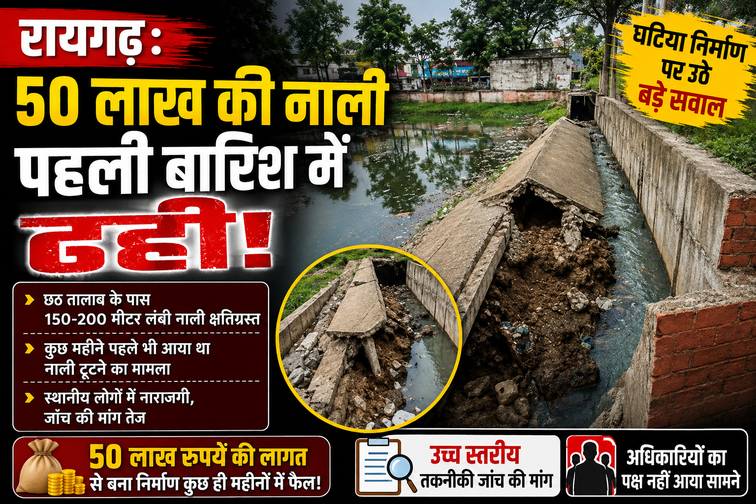 50 लाख की नाली चंद महीनों में धराशायी! किरोड़ीमल नगर में निर्माण पर उठे बड़े सवाल